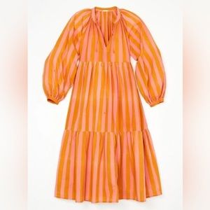 Matta dress - Jaya striped pink and golden rod yellow dress- Medium